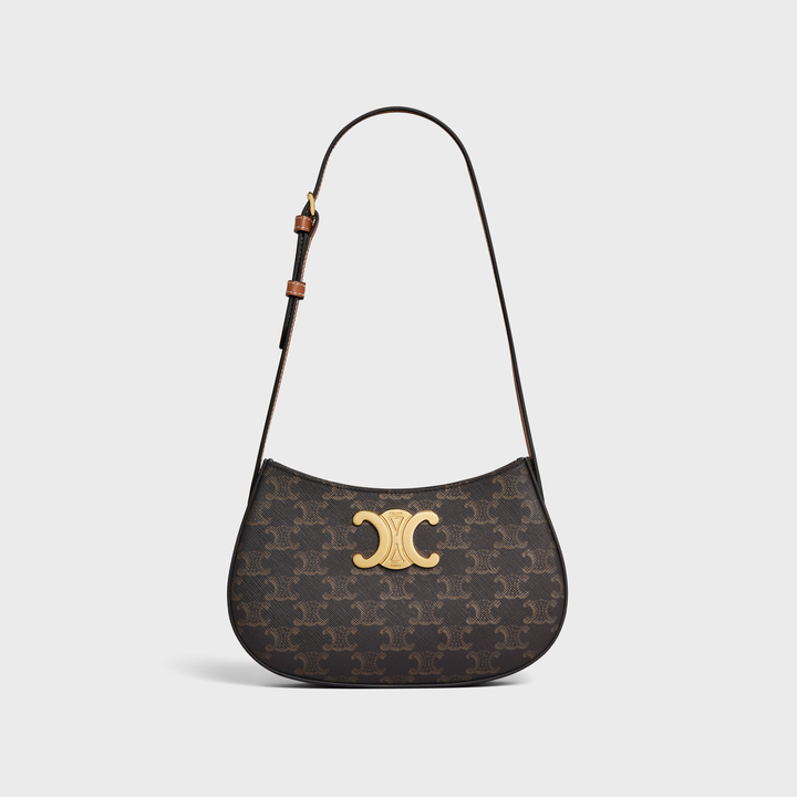 CELINE MEDIUM TILLY BAG IN TRIOMPHE CANVAS AND CALFSKIN TAN