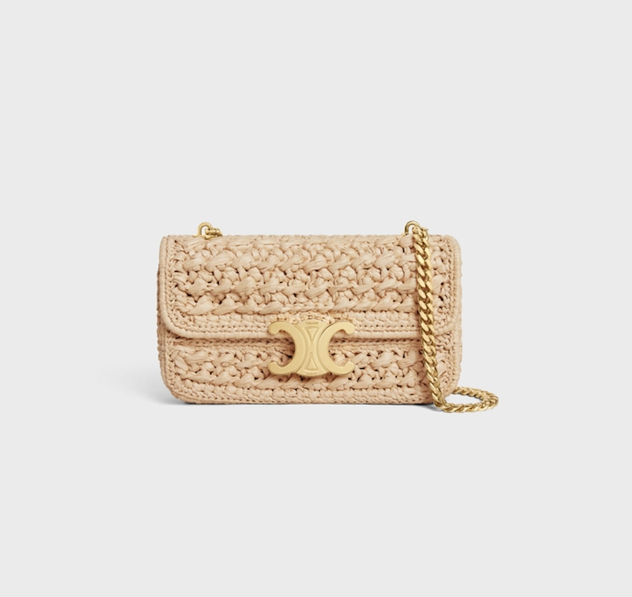  CELINE CHAIN SHOULDER BAG CLAUDE IN RAFFIA EFFECT TEXTILE NATURAL